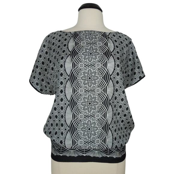 ECI Dolman Blouse M MEDIUM Black White Print - Picture 1 of 6